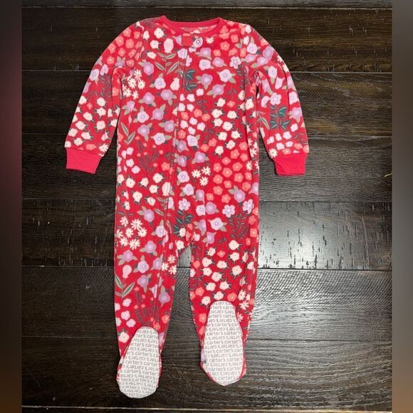 2t carters fleece footed floral pajamas like new - Picture 1 of 3
